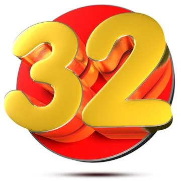 32 3D rendering on white background.(with Clipping Path). Stock Illustration