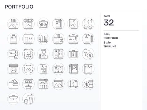 32 64x64 Thin Line Editable Vector Icons for Portfolio Projects Stock Illustration
