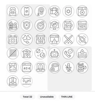 32 64x64 Thin Line Vector Icons for Unavailable with Pixel Optimized precisio Illustrazione stock