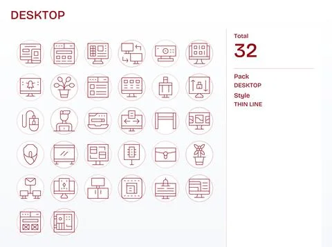 32 64x64 Vector Icons for Desktop with Grid Fitted Thin Line clarity Illustrazione stock