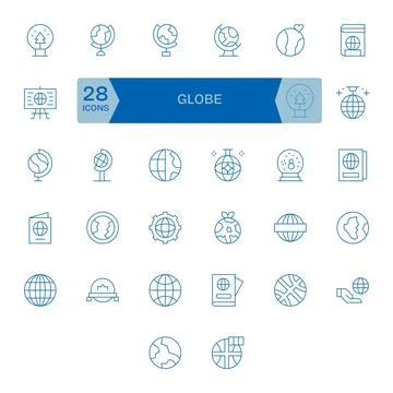 32 64x64 Vector Icons for Globe in PIXEL Perfect Thin Line Format Stock Illustration