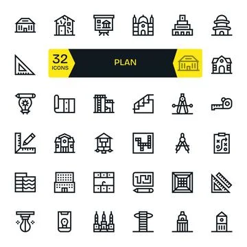 32 Bold Line Display Perfect Vector Icons tailored for Plan High Resolution.. Stock Illustration