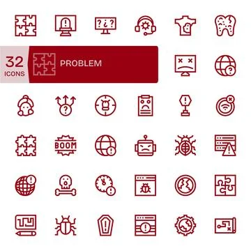32 Bold Line Editable Designs for Problem Retina Ready Vector Icons 스톡 일러스트