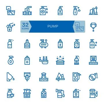 32 Bold Line Editable Vectors for Pump Theme Stock Illustration