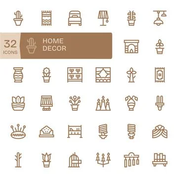 32 Bold Line Grid Fitted Designs for Home Decor High Resolution Vector Icons Stock Illustration