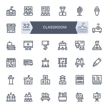 32 Bold Line Grid Fitted Vector Icons crafted for Classroom Retina Ready ap.. Stock Illustration