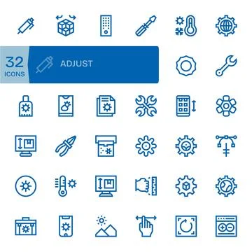 32 Bold Line Grid Fitted Vector Icons tailored for Adjust 256x256 interface Stock Illustration