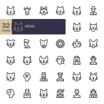 32 Bold Line Grid Fitted Vector Icons tailored for Head High Resolution int.. Stock Illustration