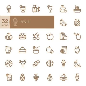32 Bold Line PIXEL Perfect Retina Ready Vector Icons from Fruit Suite Stock Illustration