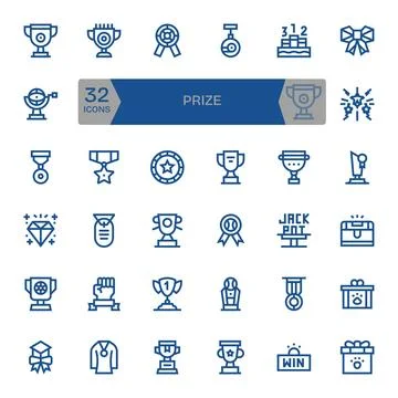 32 Bold Line Vector Icons designed for Prize in 256x256 Grid Fitted format Stock Illustration