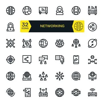 32 Bold Line Vector Icons designed for Networking in 128x128 Pixel Optimize.. Stock Illustration