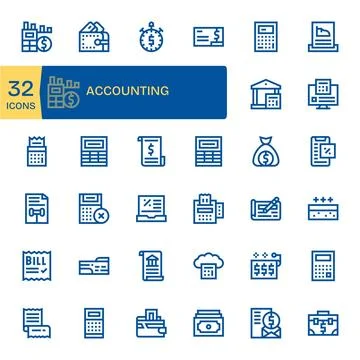32 Bold Line Vector Icons designed for Accounting in 256x256 Pixel Aligned .. Stock Illustration