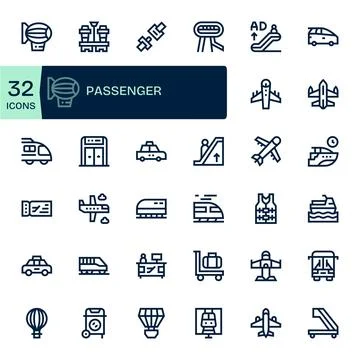 32 Bold Line Vector Icons designed for Passenger in Retina Ready Editable f.. Stock Illustration
