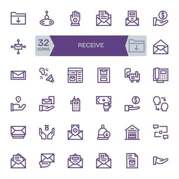 32 Bold Line Vector Icons from Receive in Retina Ready Detail Enhanced Qualit Stock Illustration