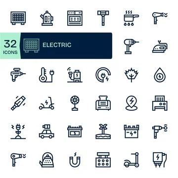32 Bold Line Vector Icons from Electric in 64x64 Grid Fitted Quality Illustrazione stock
