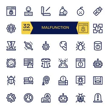 32 Bold Line Vector Icons designed for Malfunction in 128x128 Pixel Aligned.. Stock Illustration