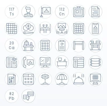 32 Display Perfect Thin Line Vector Icons designed for Table Interface Stock Illustration