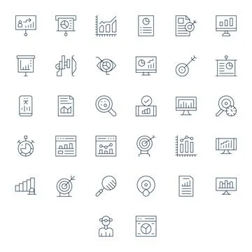32 Display Perfect Thin Line Vector Icons from Kpi Collection Stock Illustration