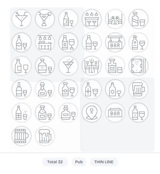 32 Display Perfect Thin Line Vector Icons from Pub Collection Stock Illustration