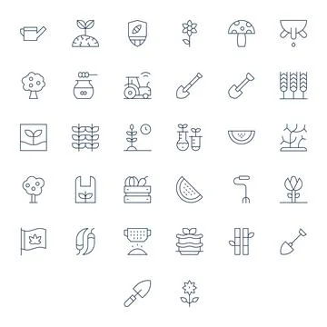 32 Display Perfect Vector Icons themed around Agriculture in Retina Ready T.. Stock Illustration