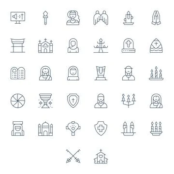 32 Display Perfect Vector Icons themed around Religious in 64x64 Thin Line .. Stock Illustration