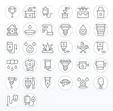 32 Drip Pixel Aligned Vector Icons in 256x256 Thin Line Aesthetic Stock Illustration