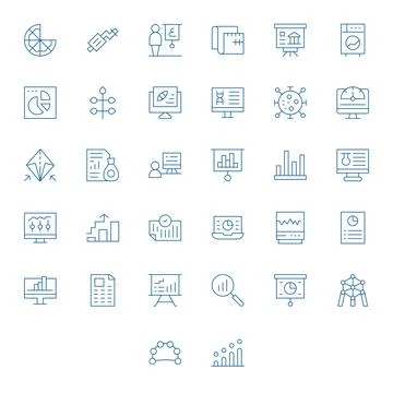 32 Editable 64x64 Vector Icons for Graph in elegant Thin Line design Illustrazione stock