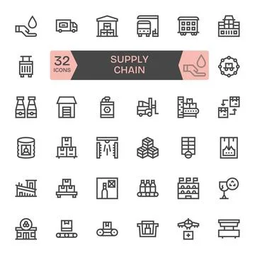 32 Editable Bold Line Vector Icons designed for Supply Chain Interface Stock Illustration