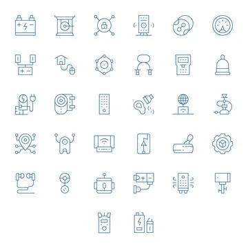 32 Editable Thin Line Vector Icons designed for Device Interface Ilustración de archivo