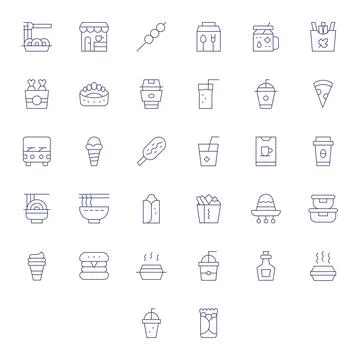 32 Editable Thin Line Vector Icons designed for Takeaway Interface Stock Illustration