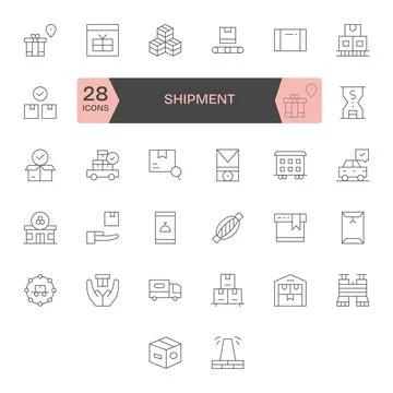 32 Editable Thin Line Vector Icons designed for Shipment Interface Stock Illustration