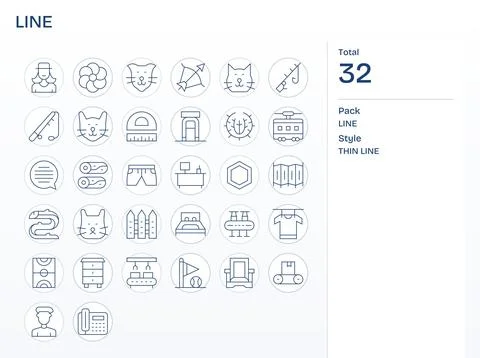 32 Editable Thin Line Vector Icons from Line Collection Stock Illustration