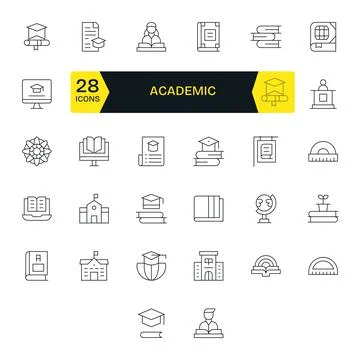 32 Editable Thin Line Vector Icons designed for Academic Interface Stock Illustration