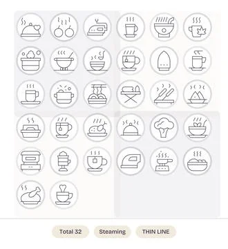 32 Editable Thin Line Vector Icons from Steaming Collection Stock Illustration