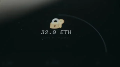 32 Ethereum locked in a validator, staking on a cryptocurrency network Stock Footage 332062270