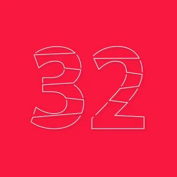 32 font, linear stroke number. Modern trendy, creative style design. For logo Stock Illustration