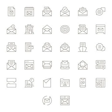 32 Grid Fitted High Resolution Vector Icons for Inbox in elegant Thin Line .. Stock Illustration