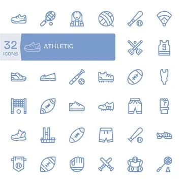 32 Grid Fitted High Resolution Vector Icons for Athletic in elegant Bold Li.. Stock Illustration