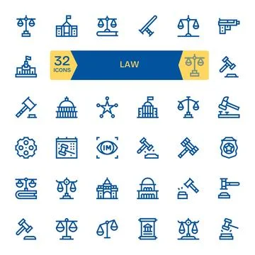 32 High Resolution Bold Line Vector Icons optimized for Law Pixel Optimized.. Stock Illustration