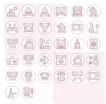 32 High Resolution Display Perfect Vector Icons for Heating in Thin Line Them 스톡 일러스트