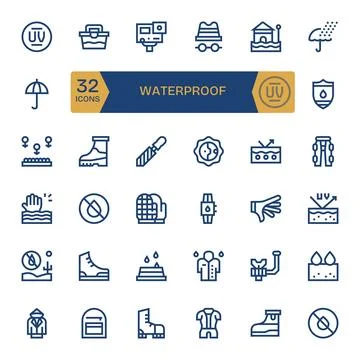 32 High Resolution Display Perfect Vector Icons for Waterproof in Bold Line.. Stock Illustration