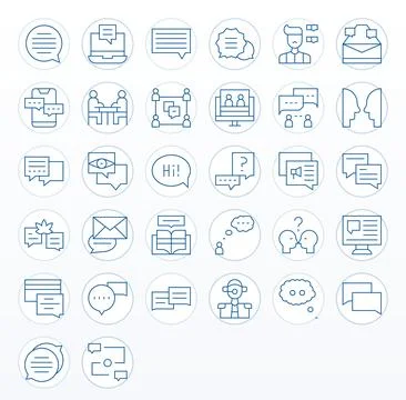 32 High Resolution Editable Vector Icons for Dialogue in Thin Line Theme Stock Illustration