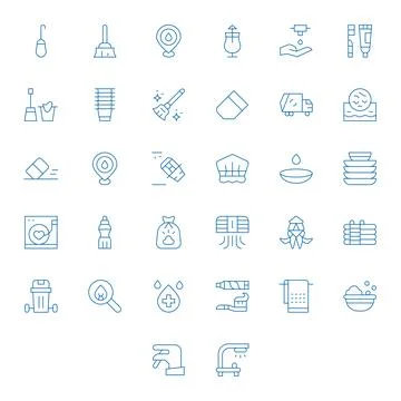 32 High Resolution PIXEL Perfect Vector Icons for Clean in Thin Line Theme Illustrazione stock