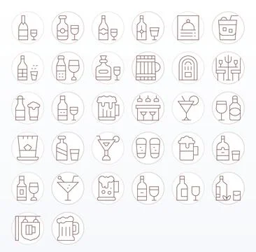 32 High Resolution Thin Line Editable Vector Icons for Pub Projects Stock Illustration
