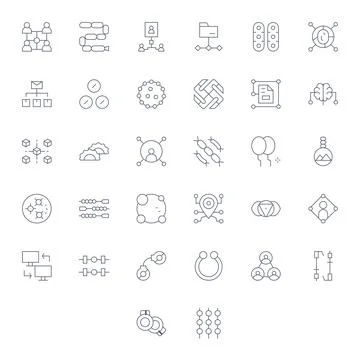 32 High Resolution Thin Line Vector Icons for Linked with Pixel Aligned pre.. 스톡 일러스트