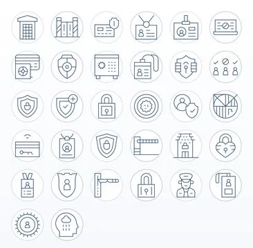 32 High Resolution Thin Line Vector Icons for Access Control with Detail En.. Stock-Illustration
