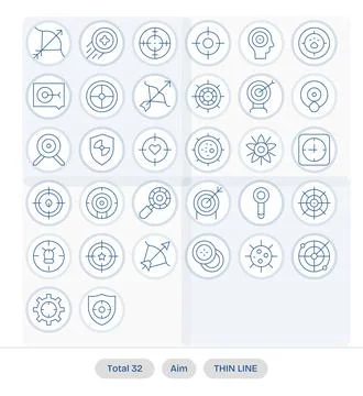 32 High Resolution Thin Line Vector Icons optimized for Aim Detail Enhanced.. Stock Illustration