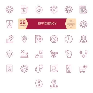 32 High Resolution Thin Line Pixel Optimized Vector Icons for Efficiency Pr.. Stock Illustration