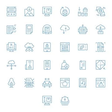 32 High Resolution Vector Icons for Download in PIXEL Perfect Thin Line Forma Illustrazione stock
