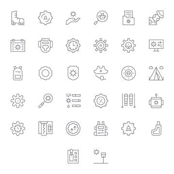 32 High Resolution Vector Icons for Gear with Editable Thin Line clarity Stock Illustration